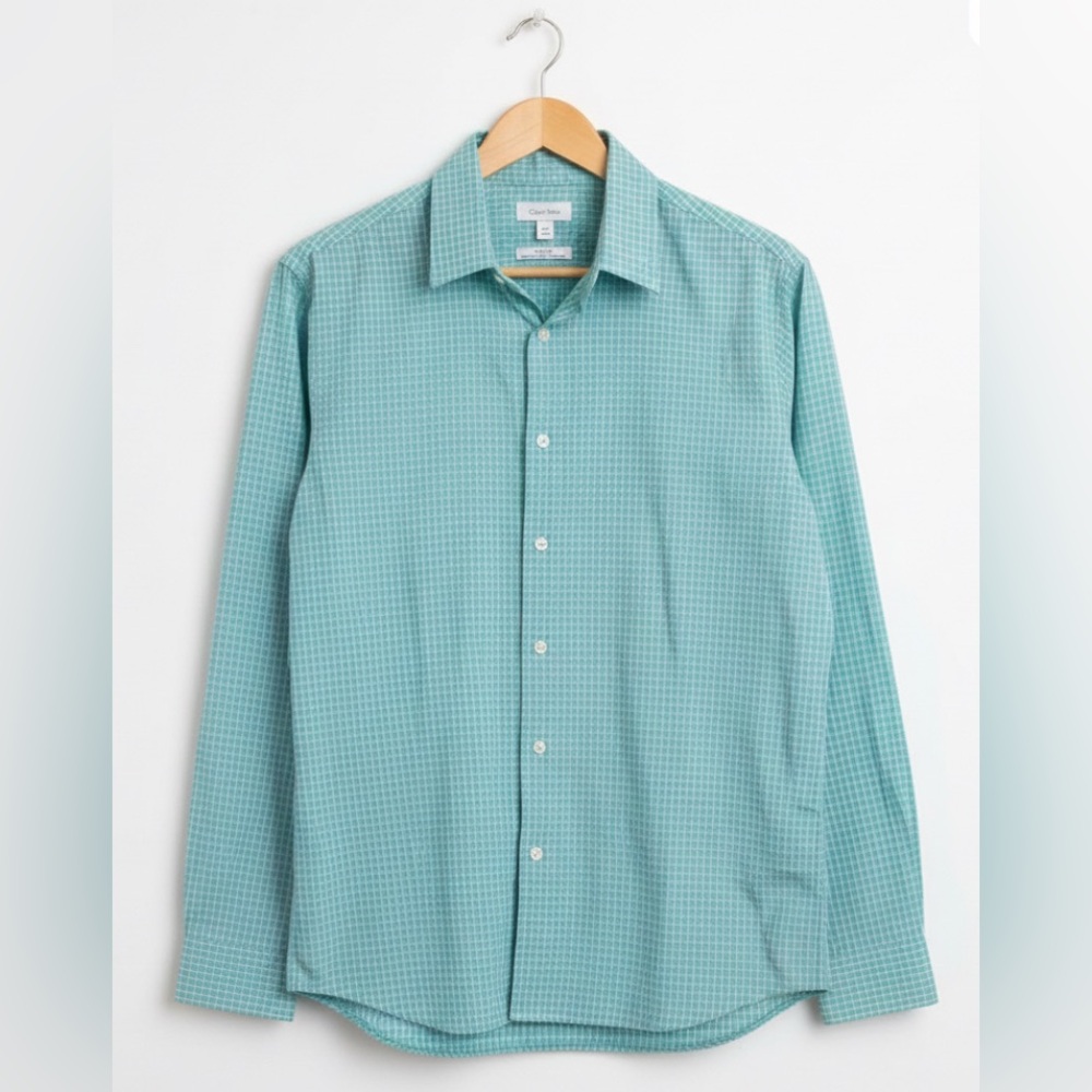 Calvin Klein Men's Slim Fit Blue Checkered Shirt